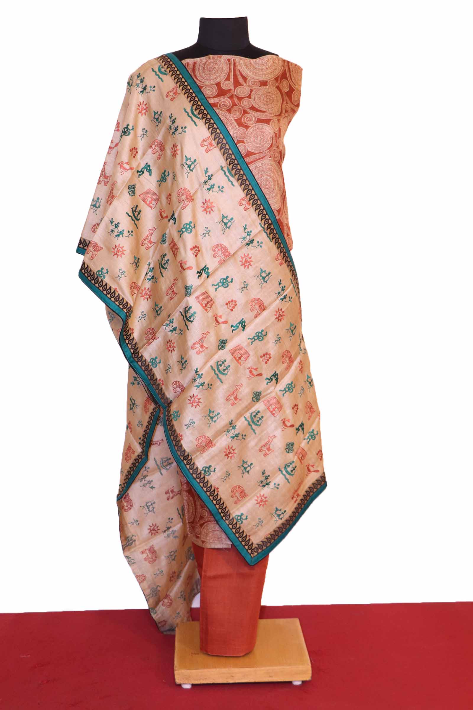 Exclusive Ikat Dupatta Printed Pure Tussar Silk Suit SHJG00245